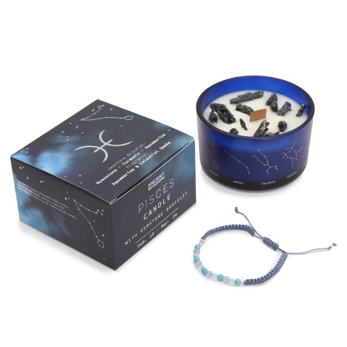 Zodiac Crystal Candle with Gemstone Bracelet - Pisces